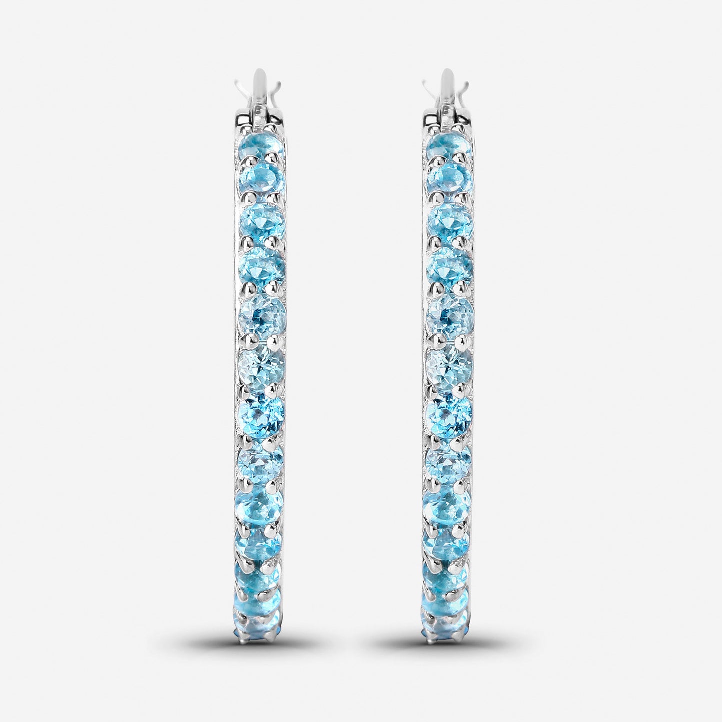 Swiss Blue Topaz Hoop Earrings 1.72 Carats Sterling Silver