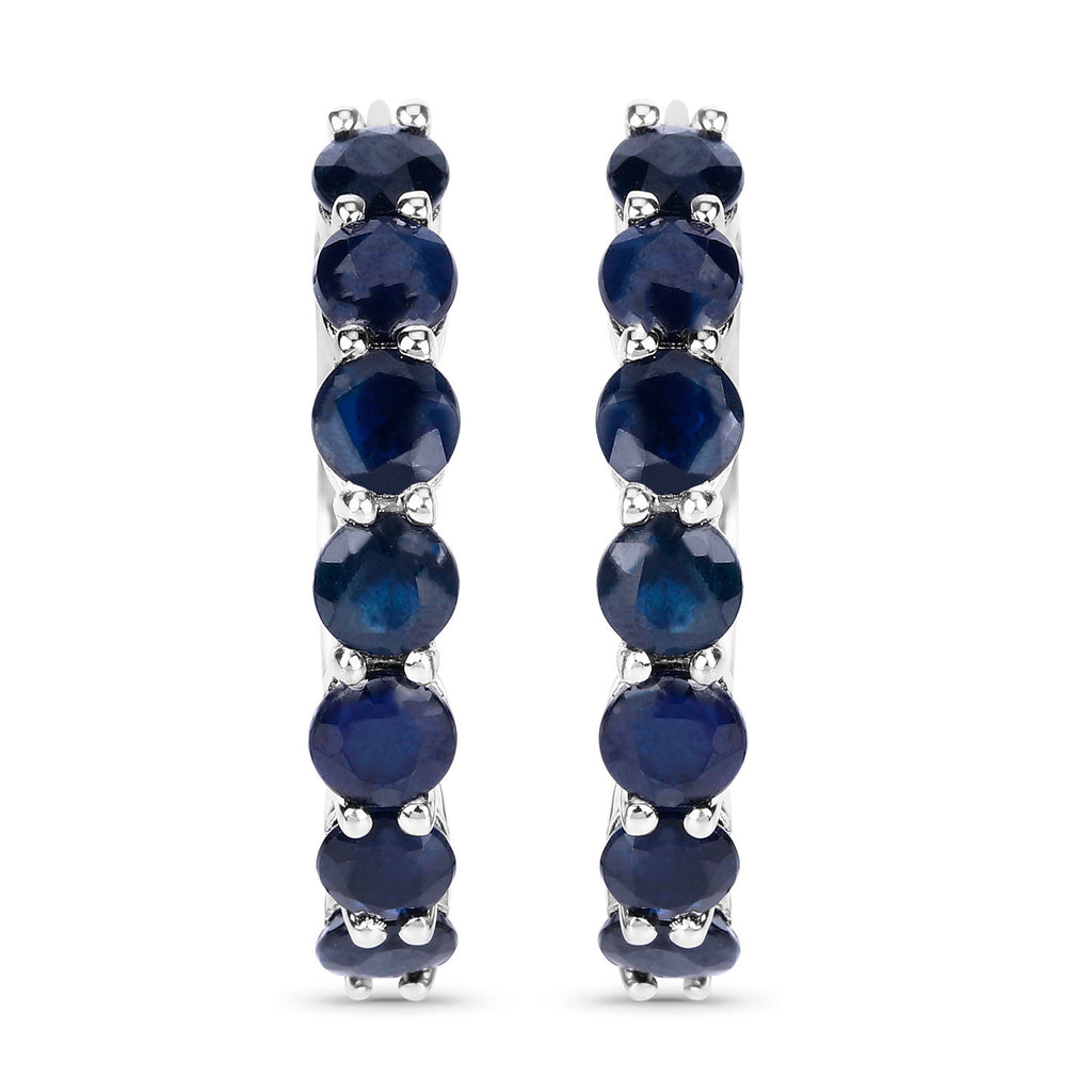 Blue Sapphire Hoop Earrings 2.64 Carats Sterling Silver