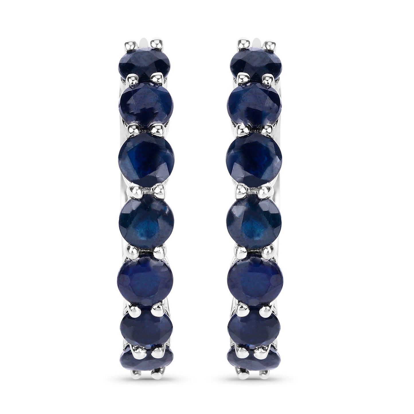 Blue Sapphire Hoop Earrings 2.64 Carats Sterling Silver