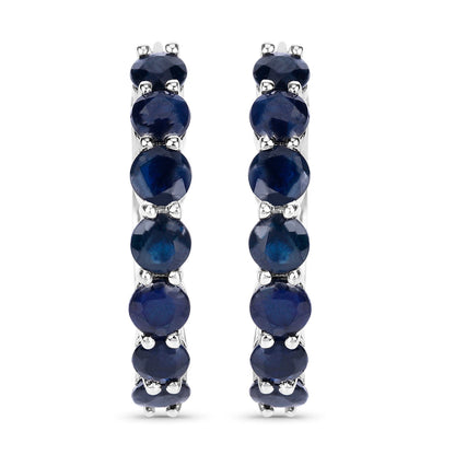 Blue Sapphire Hoop Earrings 2.64 Carats Sterling Silver