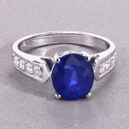 Blue Sapphire Ring With Diamonds 3 Carats 18K White Gold