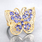 Tanzanite Butterfly Ring 2.4 Carats Gold Plated Silver