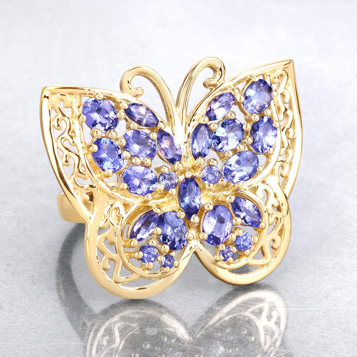 Tanzanite Butterfly Ring 2.4 Carats Gold Plated Silver