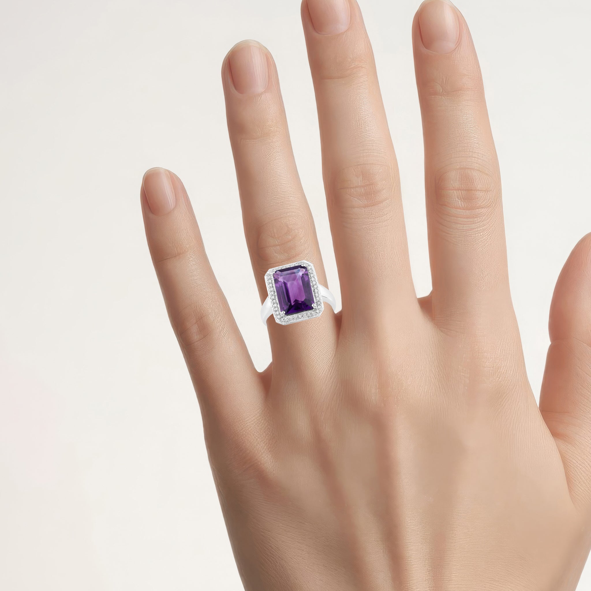 Amethyst Ring With Diamonds 5.3 Carats Sterling Silver
