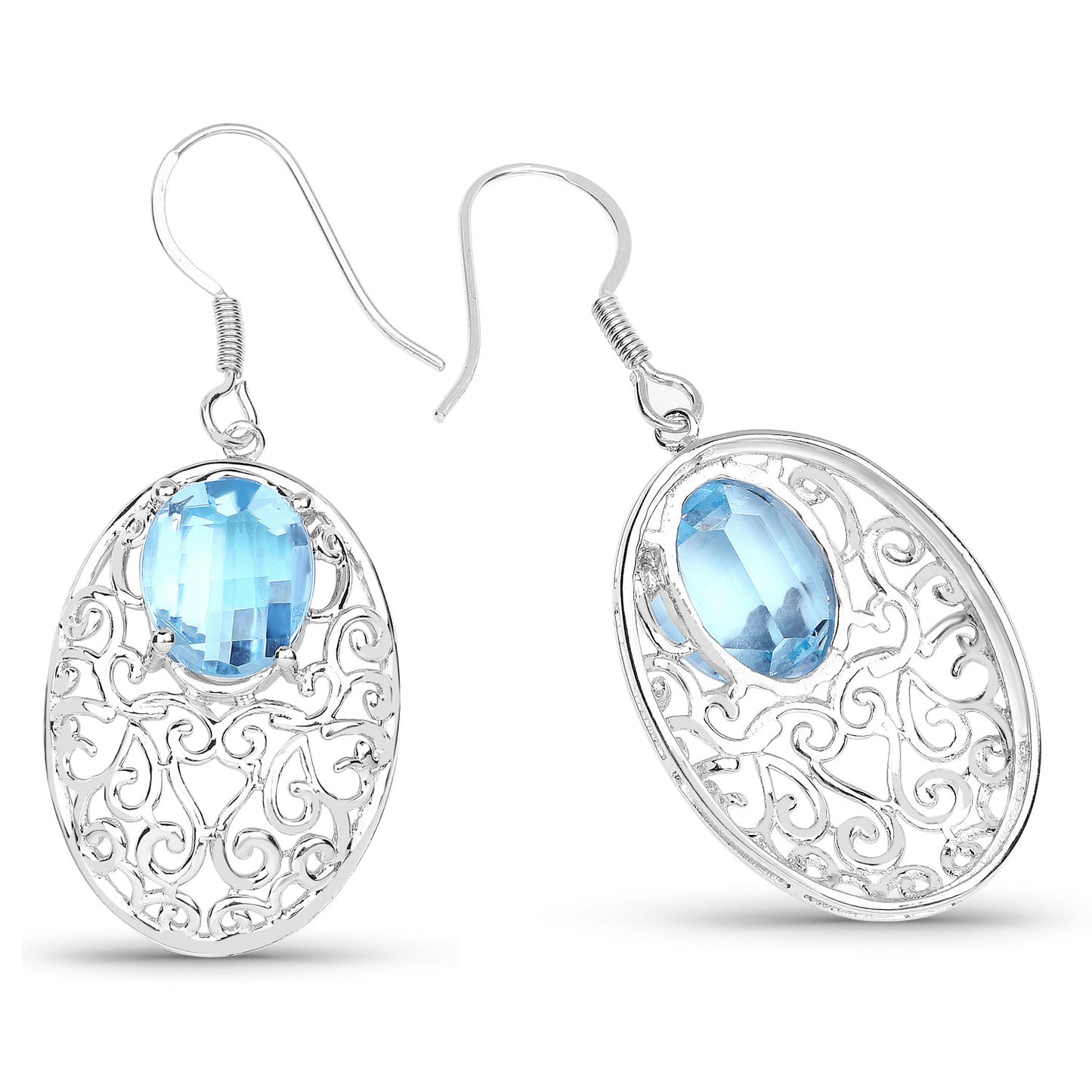 Blue Topaz Earrings 10.7 Carats Sterling Silver