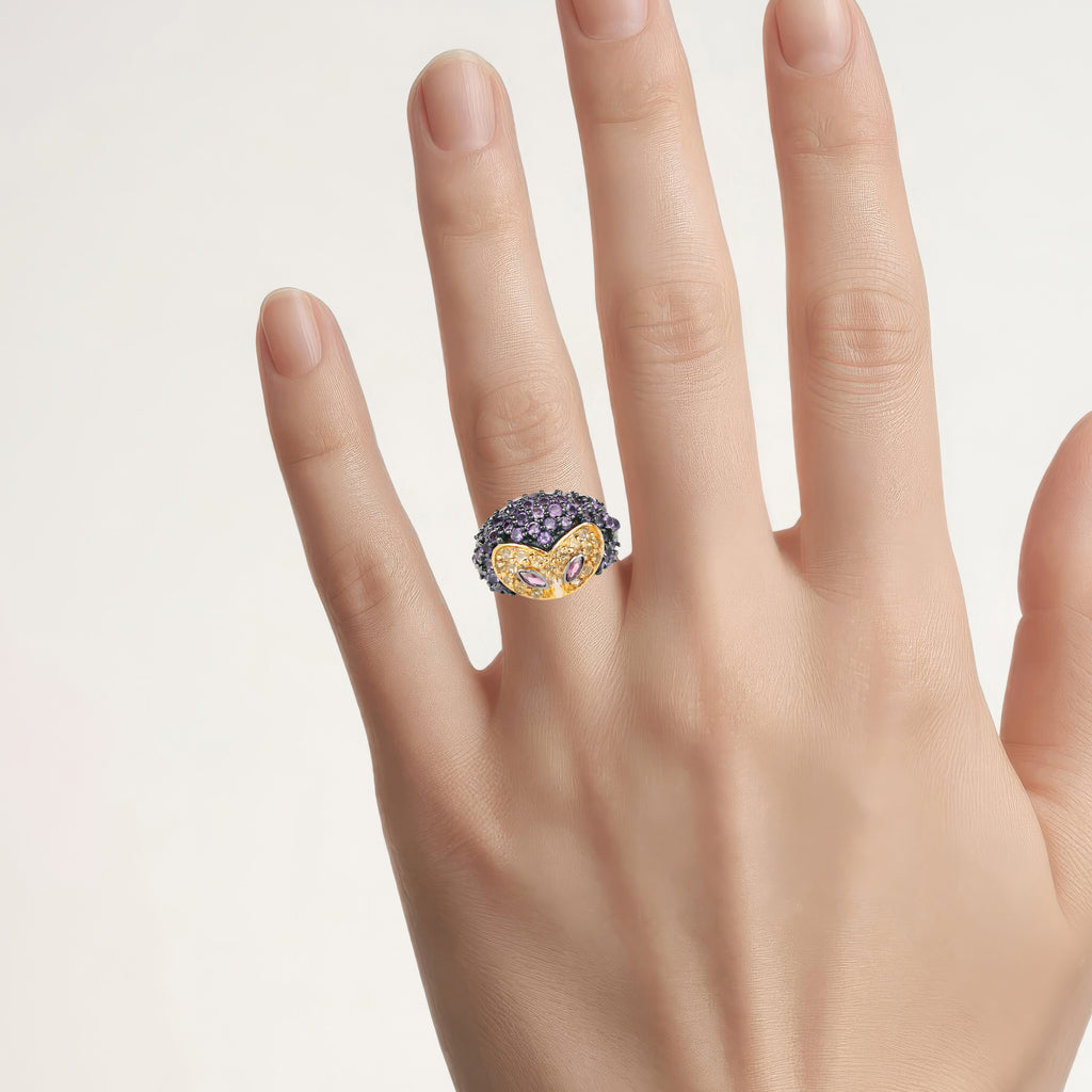 Rhodolite Garnet Ring With Amethyst 1.94 Carats Sterling Silver