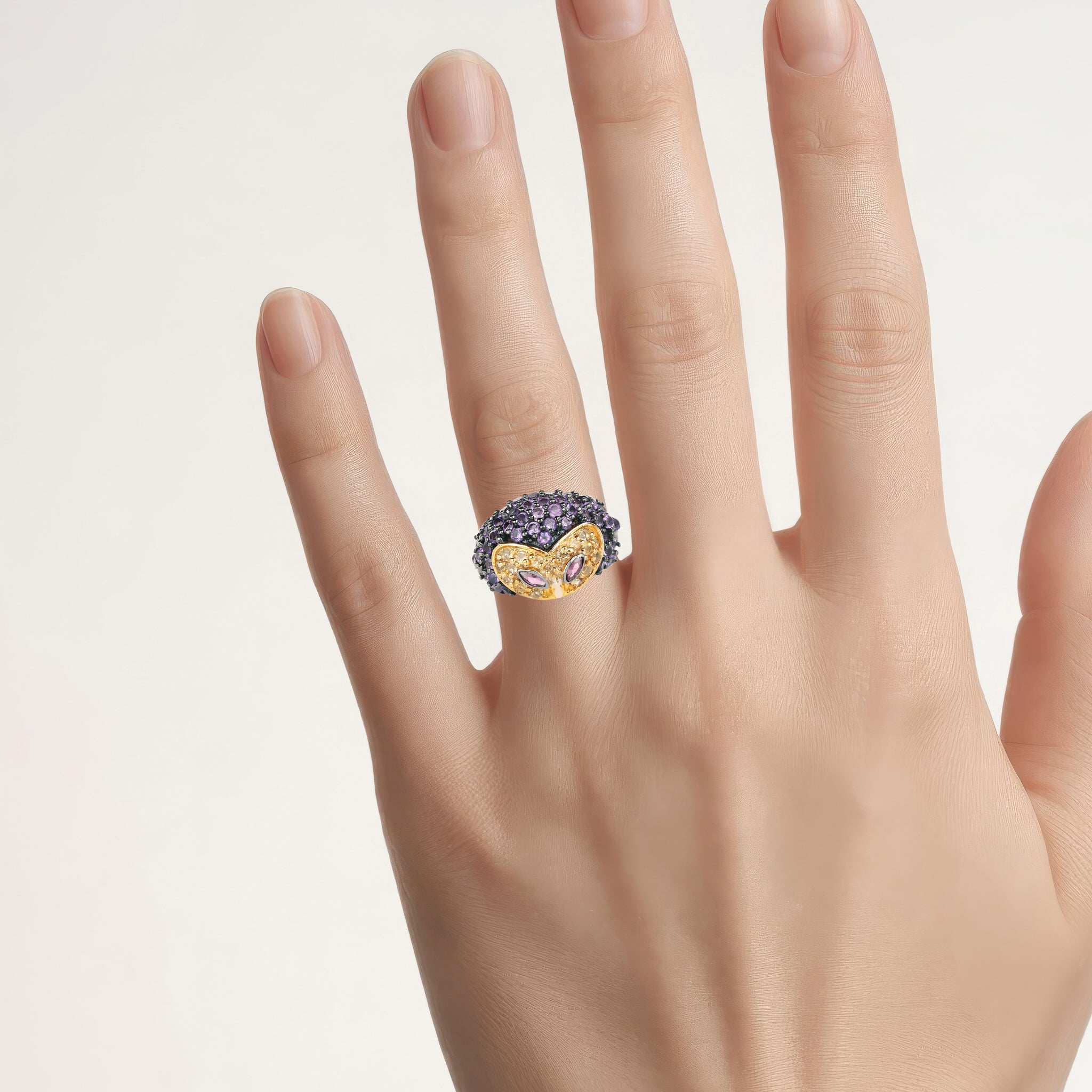 Rhodolite Garnet Ring With Amethyst 1.94 Carats Sterling Silver