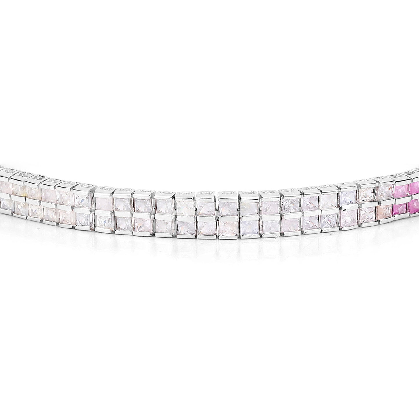 Multicolor Sapphire Bracelet Pink Blue White 9.52 Carats Sterling Silver