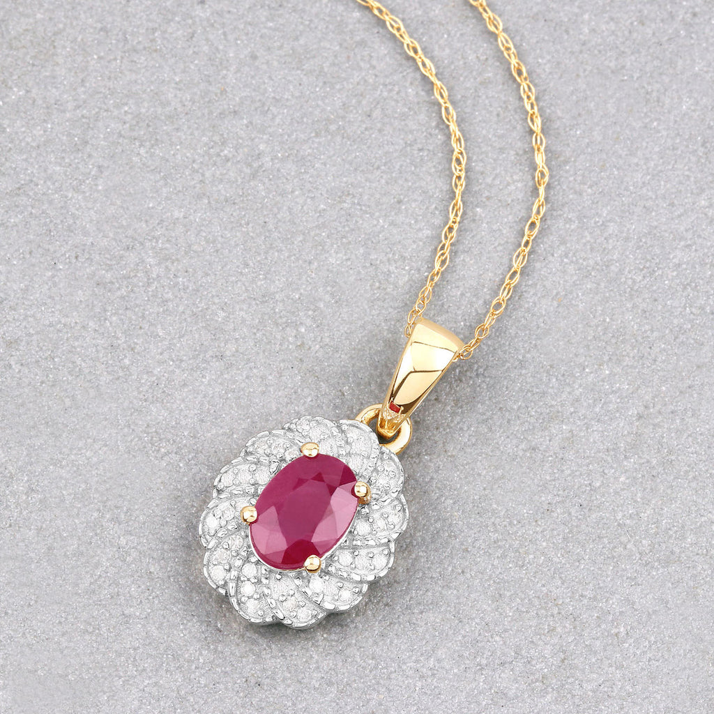 Ruby Pendant With Diamonds 0.92 Carats 10K Yellow Gold