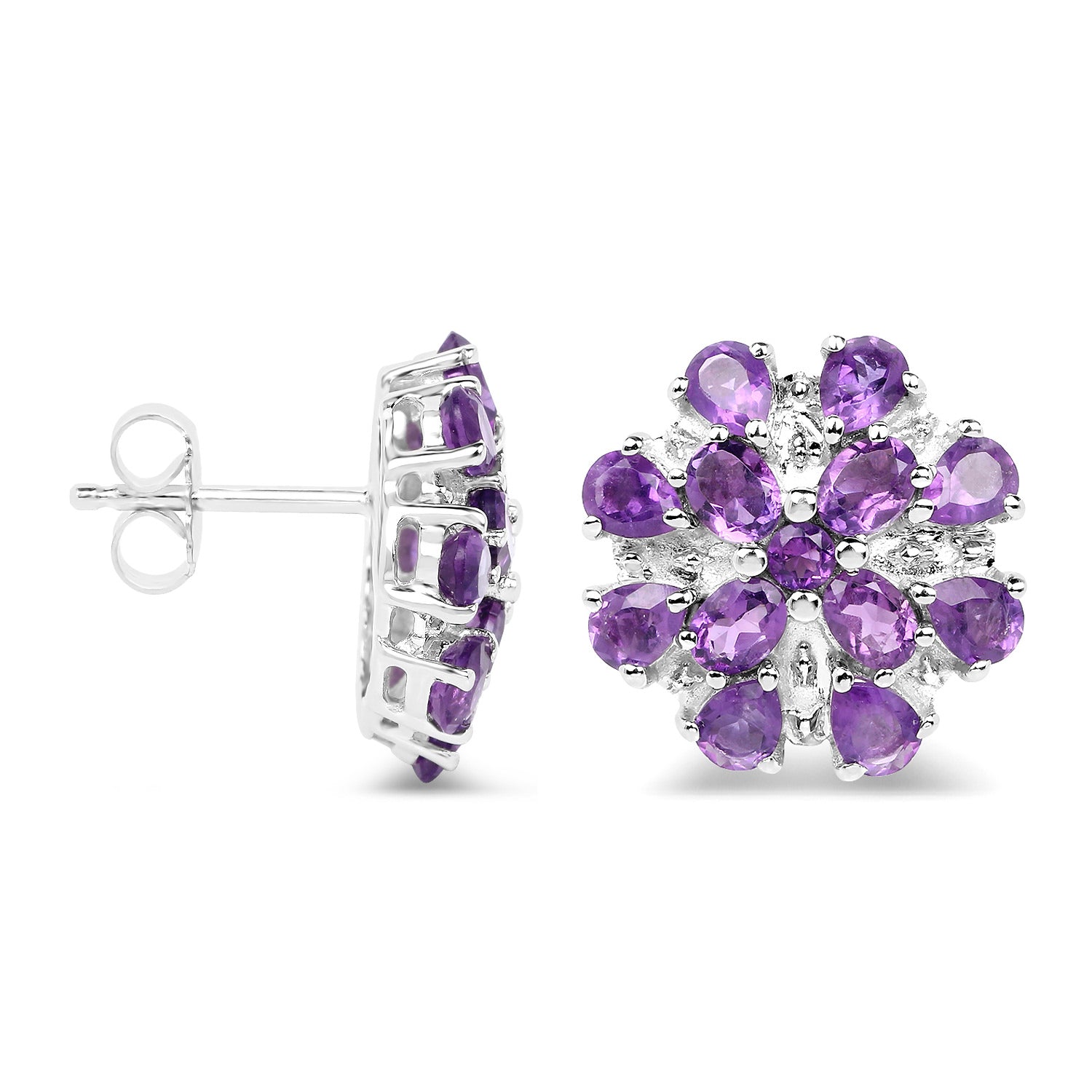 Amethyst Stud Earrings 3.74 Carats Sterling Silver