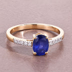 Blue Sapphire Ring With Diamonds 1.18 Carats 18K Yellow Gold