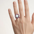 Green Amethyst Ring With Rhodolite Garnet 8.56 Carats Sterling Silver