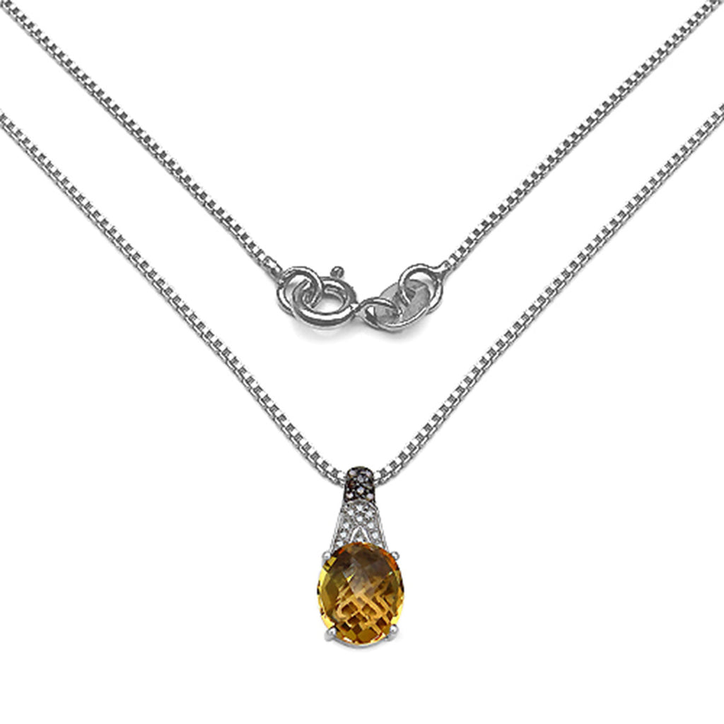 Citrine Pendant With Multicolor Diamonds 4.44 Carats Sterling Silver