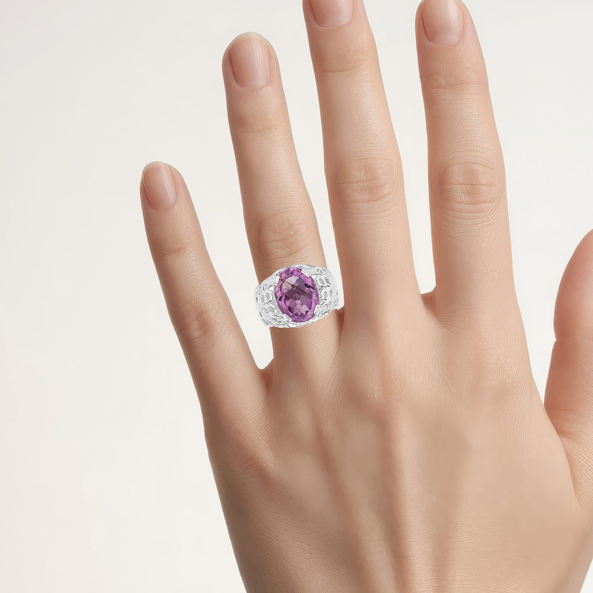 Amethyst Ring With White Topaz 8.2 Carats Sterling Silver