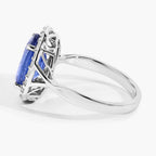 Blue Sapphire Ring With Diamonds 4.26 Carats 18K White Gold