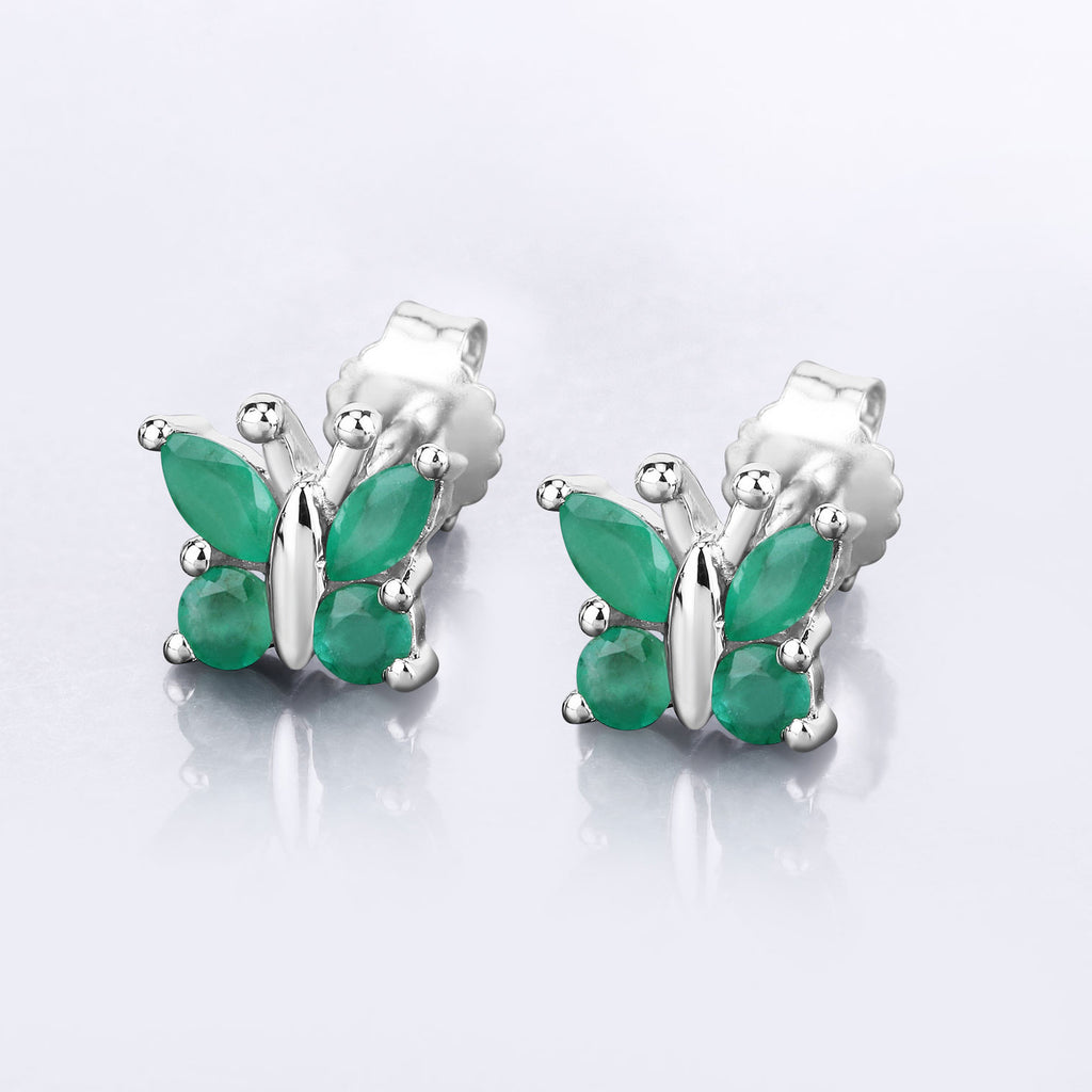 Emerald Butterfly Stud Earrings 0.84 Carats Sterling Silver