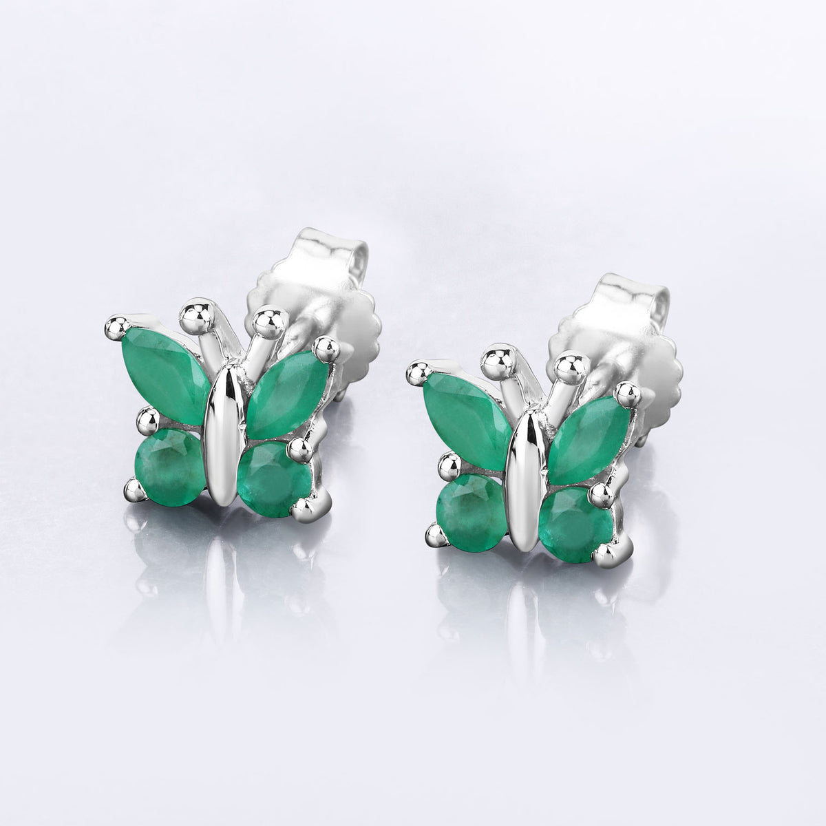 Emerald Butterfly Stud Earrings 0.84 Carats Sterling Silver