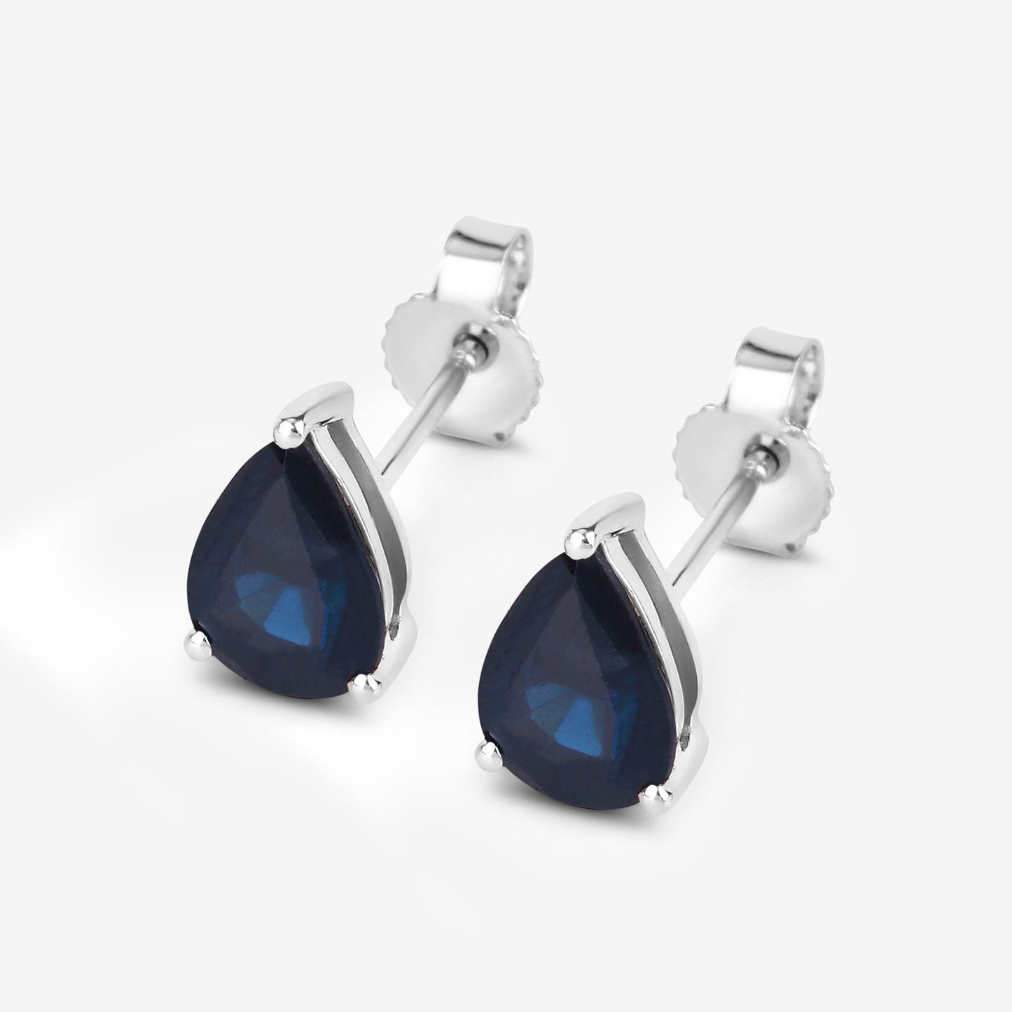 Blue Sapphire Stud Earrings 1.59 Carats 10K White Gold