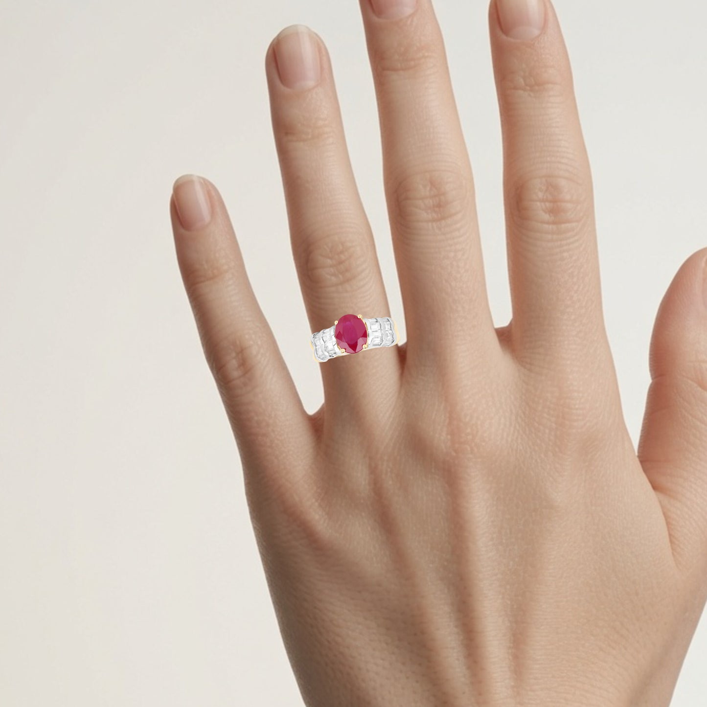 Ruby Ring With White Topaz 5.02 Carats Gold Plated Silver