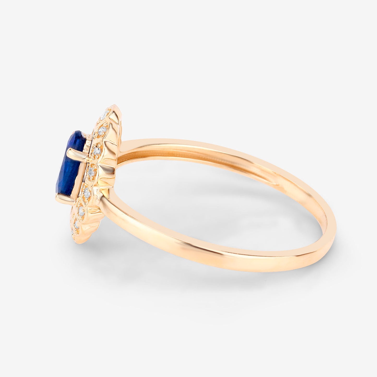 Natural Blue Sapphire Flower Ring Diamond Setting 0.53 Carats 14K Yellow Gold