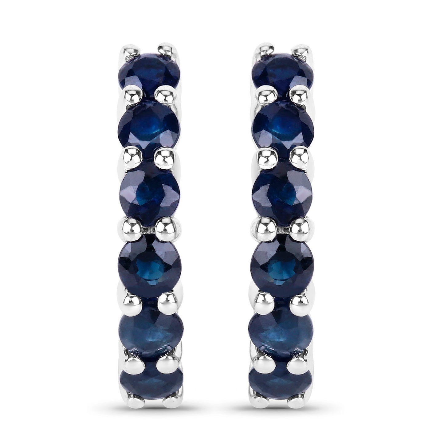 Natural Blue Sapphire Hoop Earrings 1.3 Carats Sterling Silver