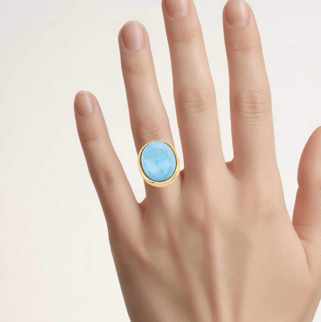 Larimar Ring 9.08 Carats Gold Plated Silver