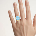 Larimar Ring 9.08 Carats Gold Plated Silver