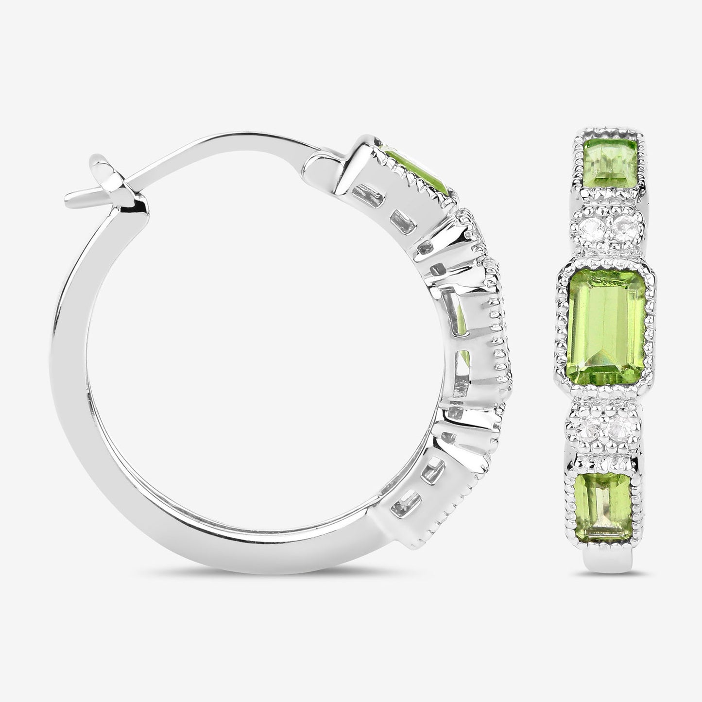 Peridot Hoop Earrings White Topaz 2.4 Carats Sterling Silver