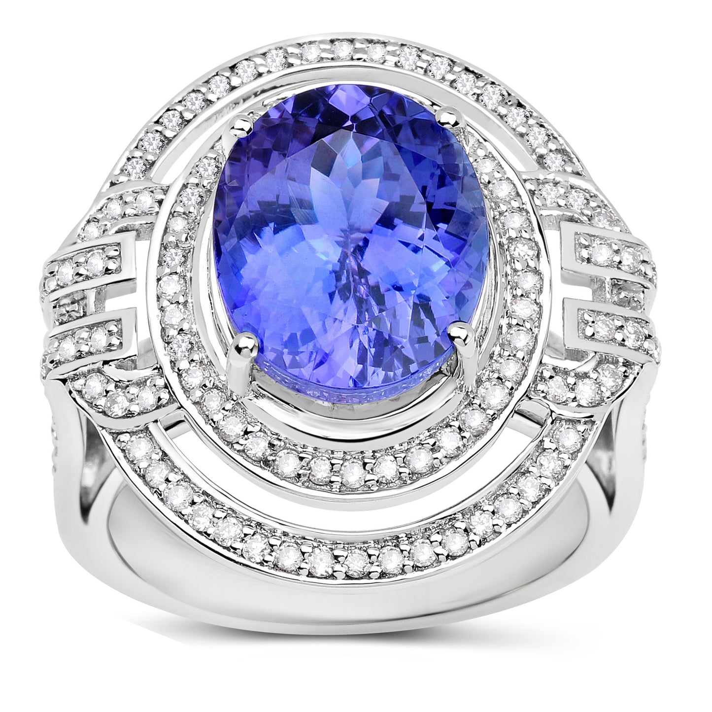 Natural Tanzanite Ring With Diamonds 6.80 Carats 14K White Gold