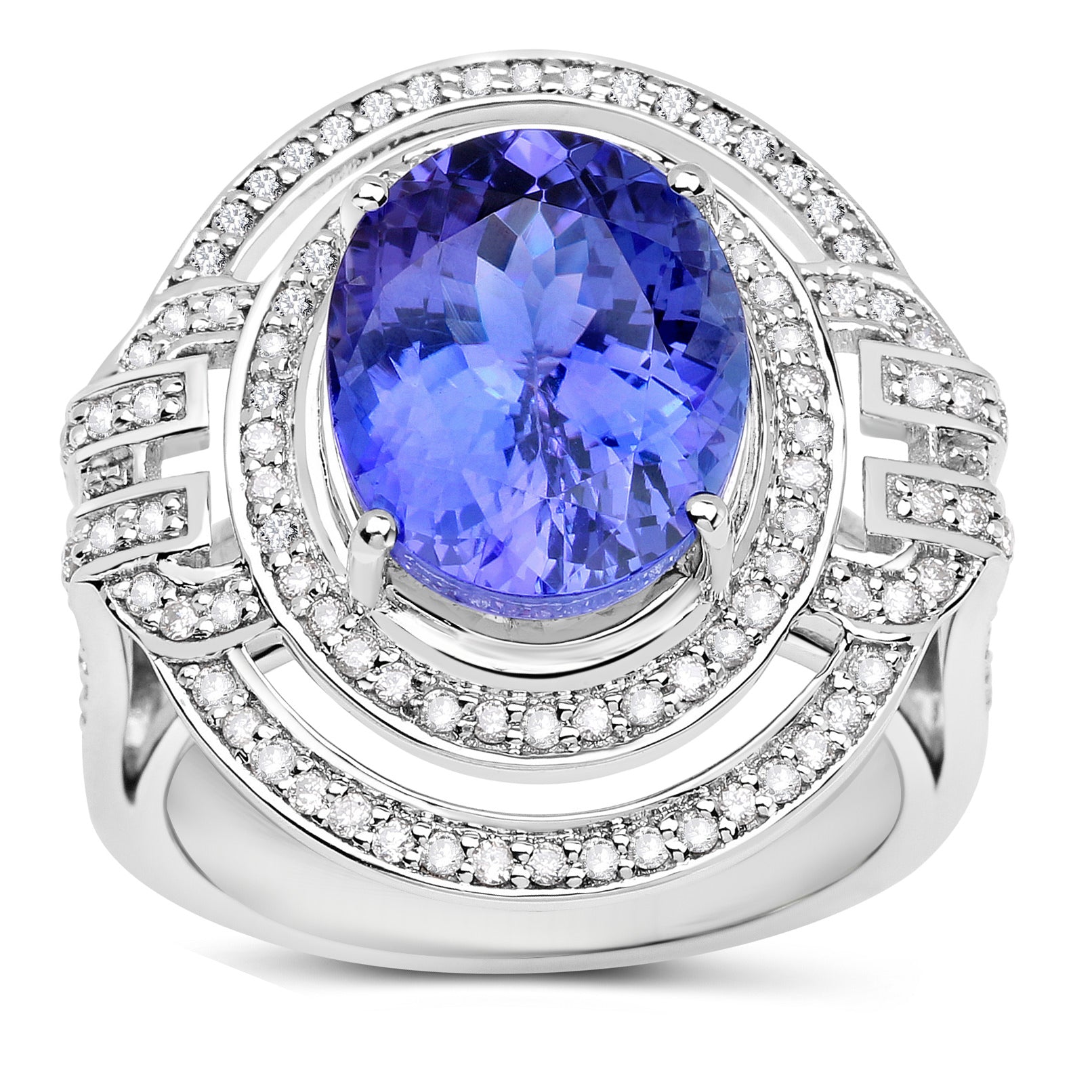 Natural Tanzanite Ring With Diamonds 6.80 Carats 14K White Gold