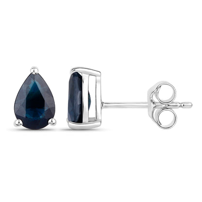 Blue Sapphire Stud Earrings 1.57 Carats 14K White Gold