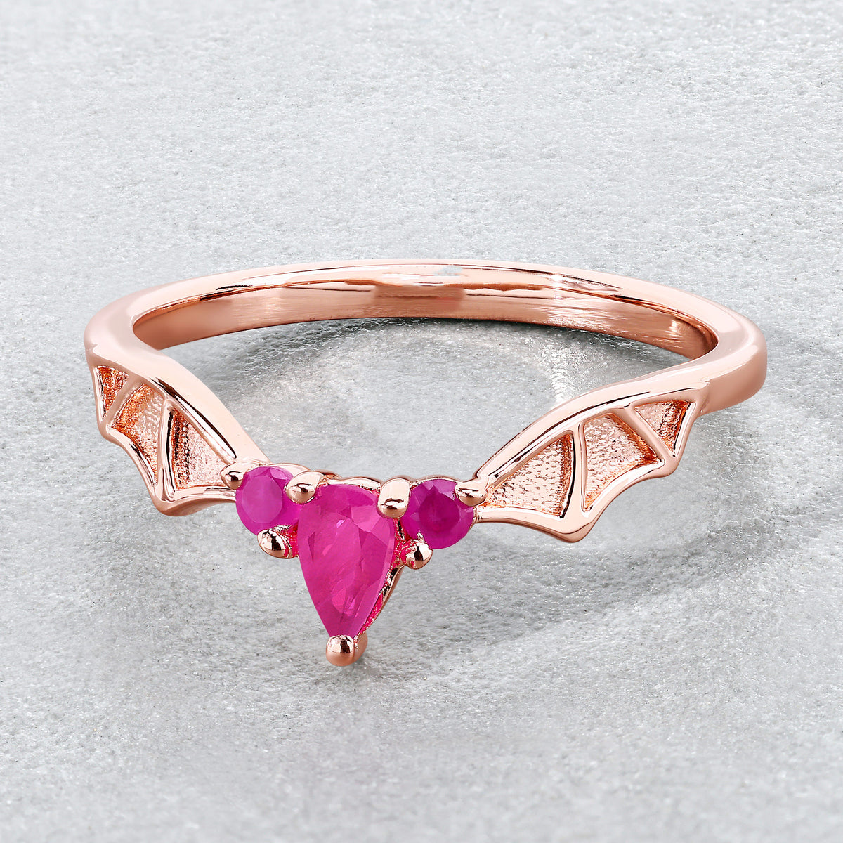 Ruby Bat Ring 0.32 Carats Gold Plated Silver