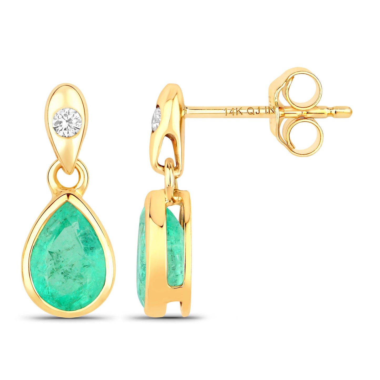 Natural Emerald Earrings With Diamonds 1.32 Carats 14K Yellow Gold