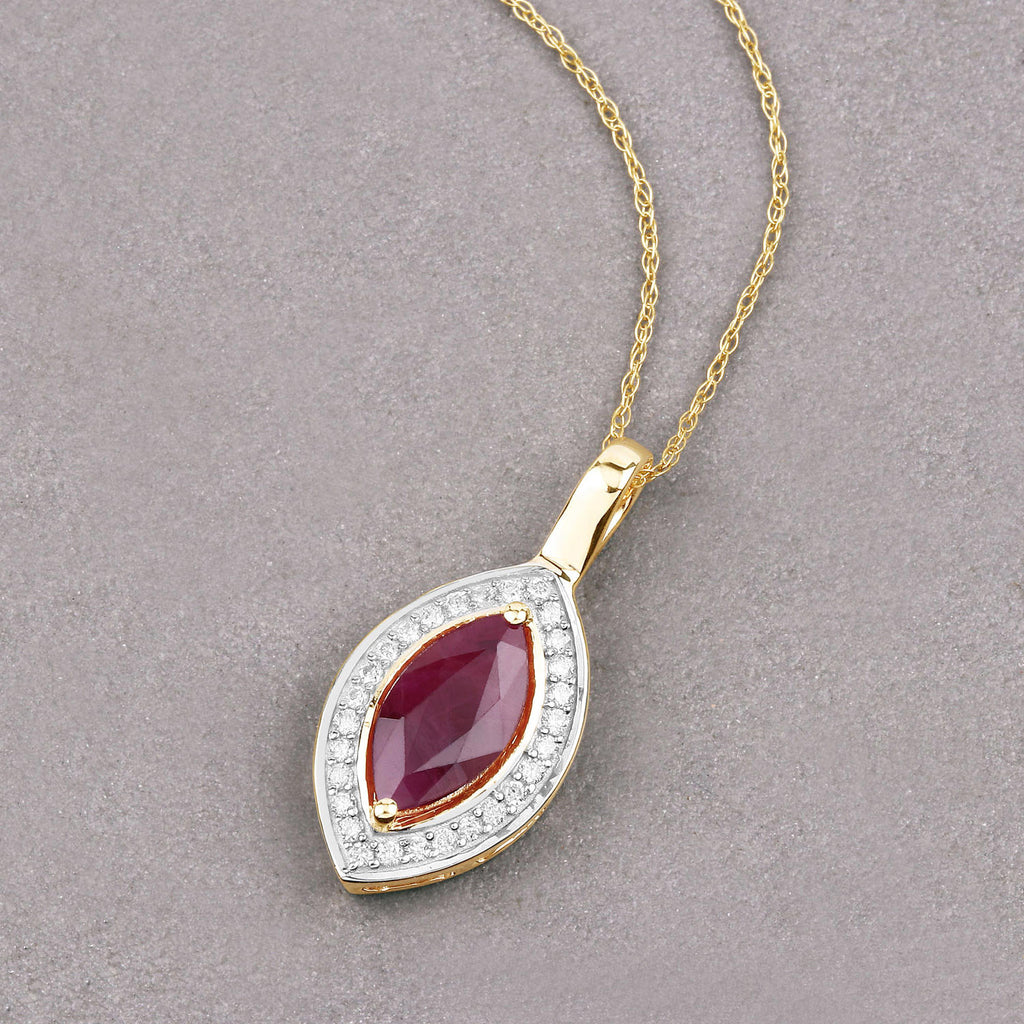 Ruby Pendant With Diamonds 1.5 Carats 10K Yellow Gold