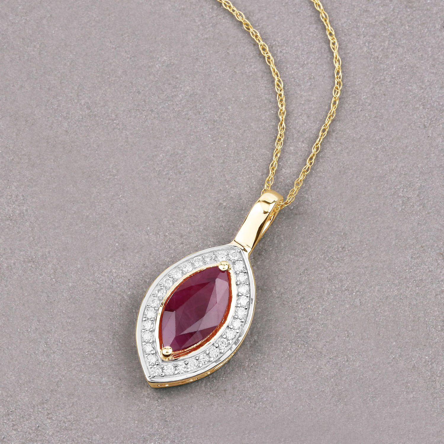 Ruby Pendant With Diamonds 1.5 Carats 10K Yellow Gold