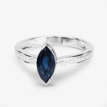 Natural Blue Sapphire Ring With Diamonds 1.39 Carats 14K White Gold