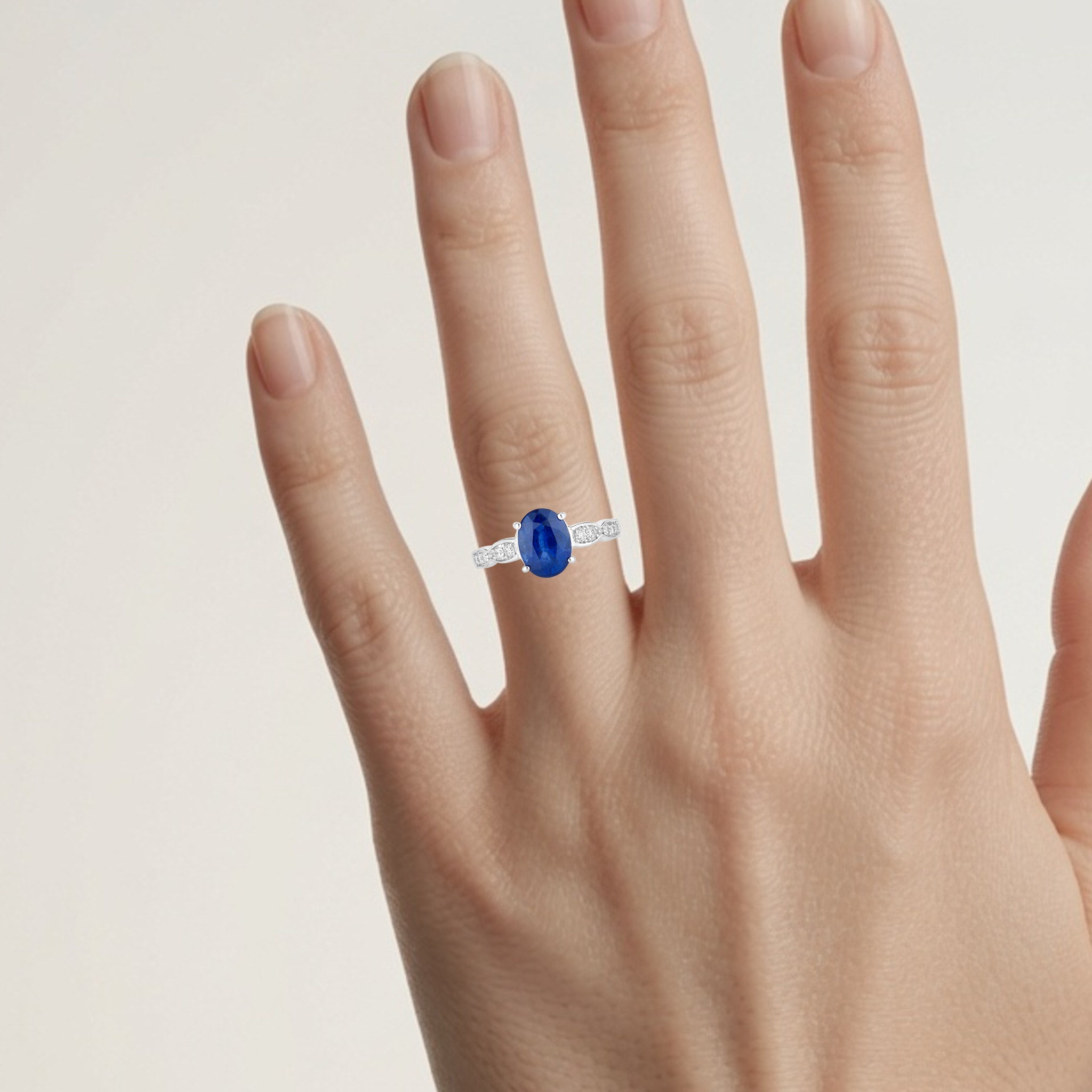 Blue Sapphire Ring With Diamonds 2.6 Carats 18K White Gold