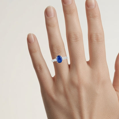 Blue Sapphire Ring With Diamonds 2.6 Carats 18K White Gold