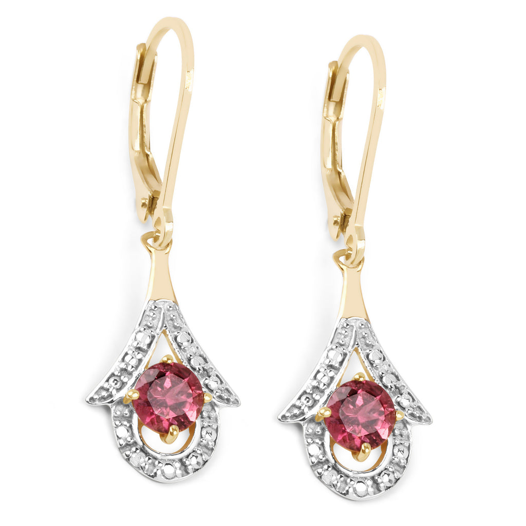Pink Tourmaline Earrings 1.18 Carats Gold Plated Silver