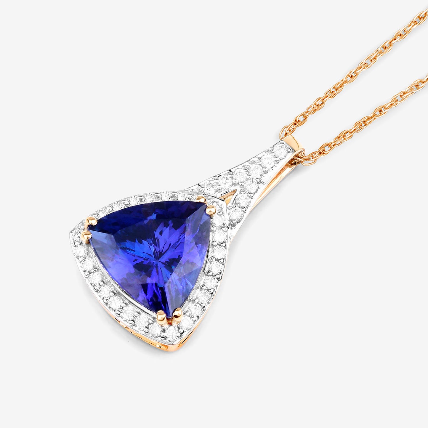 Tanzanite Necklace With Diamond Halo 2.64 Carats 14K Yellow Gold