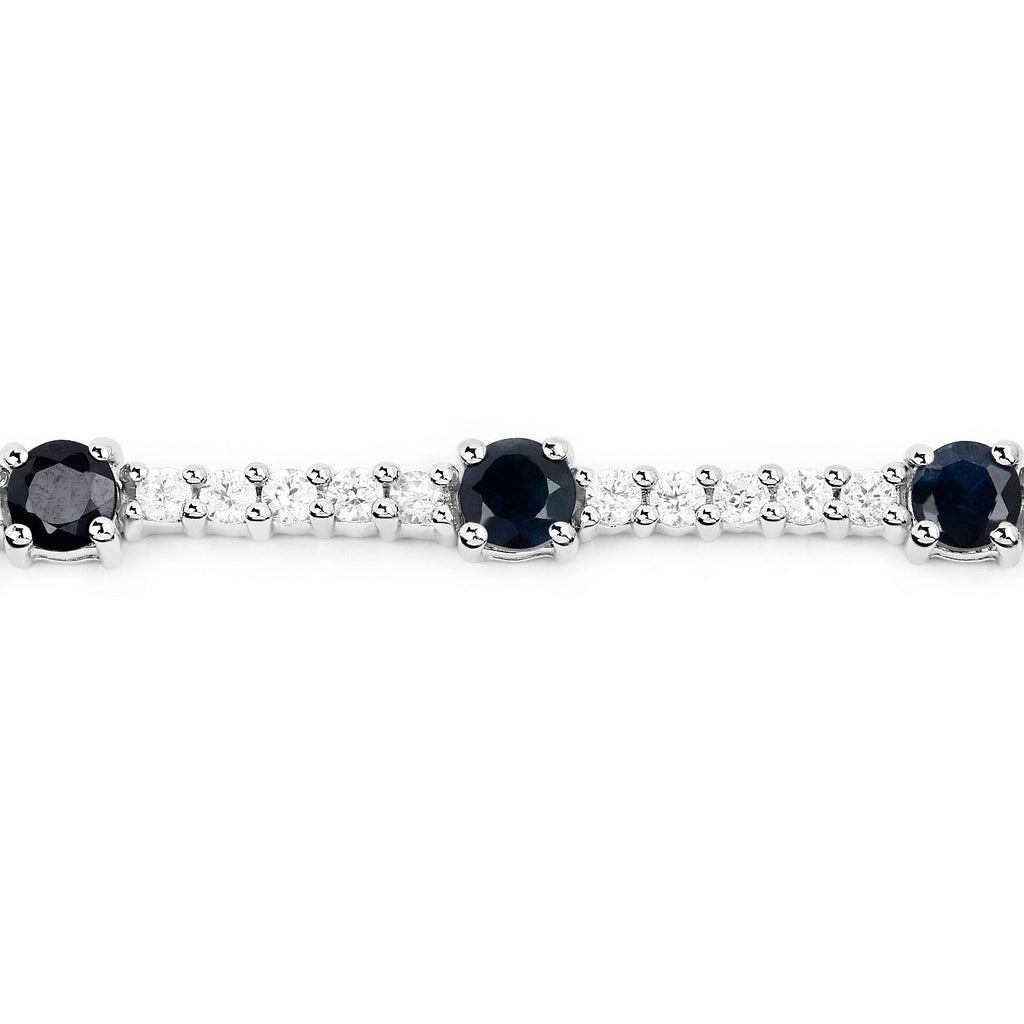Blue Sapphire Tennis Bracelet With White Zircon 6.18 Carats Sterling Silver