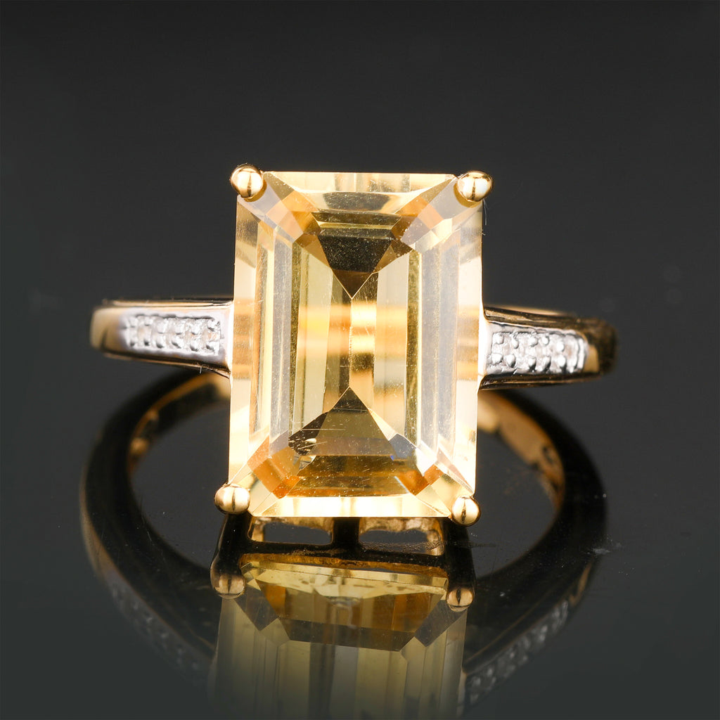 Citrine Ring With White Topaz 6.15 Carats Gold Plated Silver