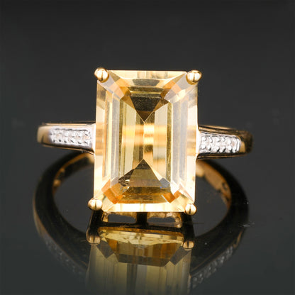 Citrine Ring With White Topaz 6.15 Carats Gold Plated Silver