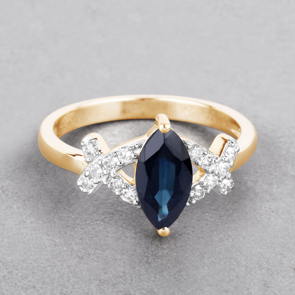 Blue Sapphire Ring With Diamonds 1.46 Carats 14K Yellow Gold