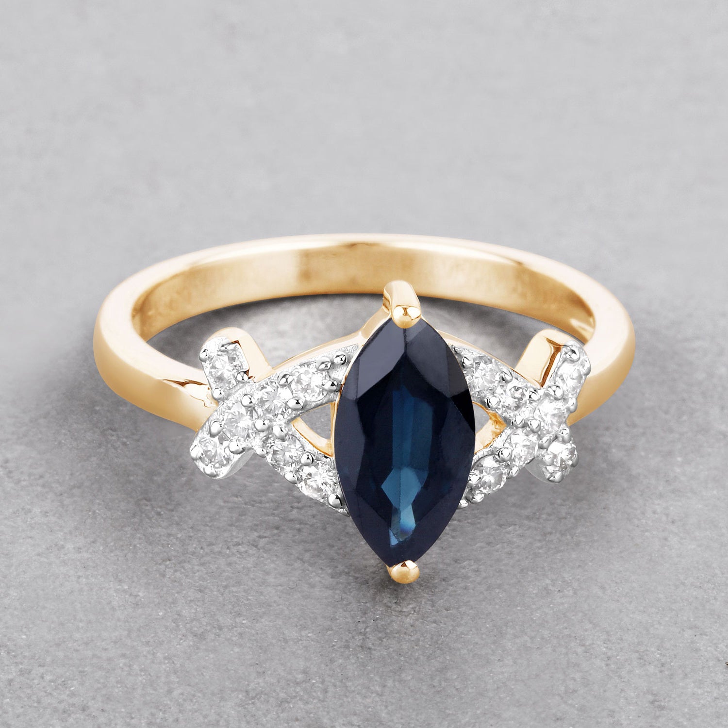 Blue Sapphire Ring With Diamonds 1.46 Carats 14K Yellow Gold
