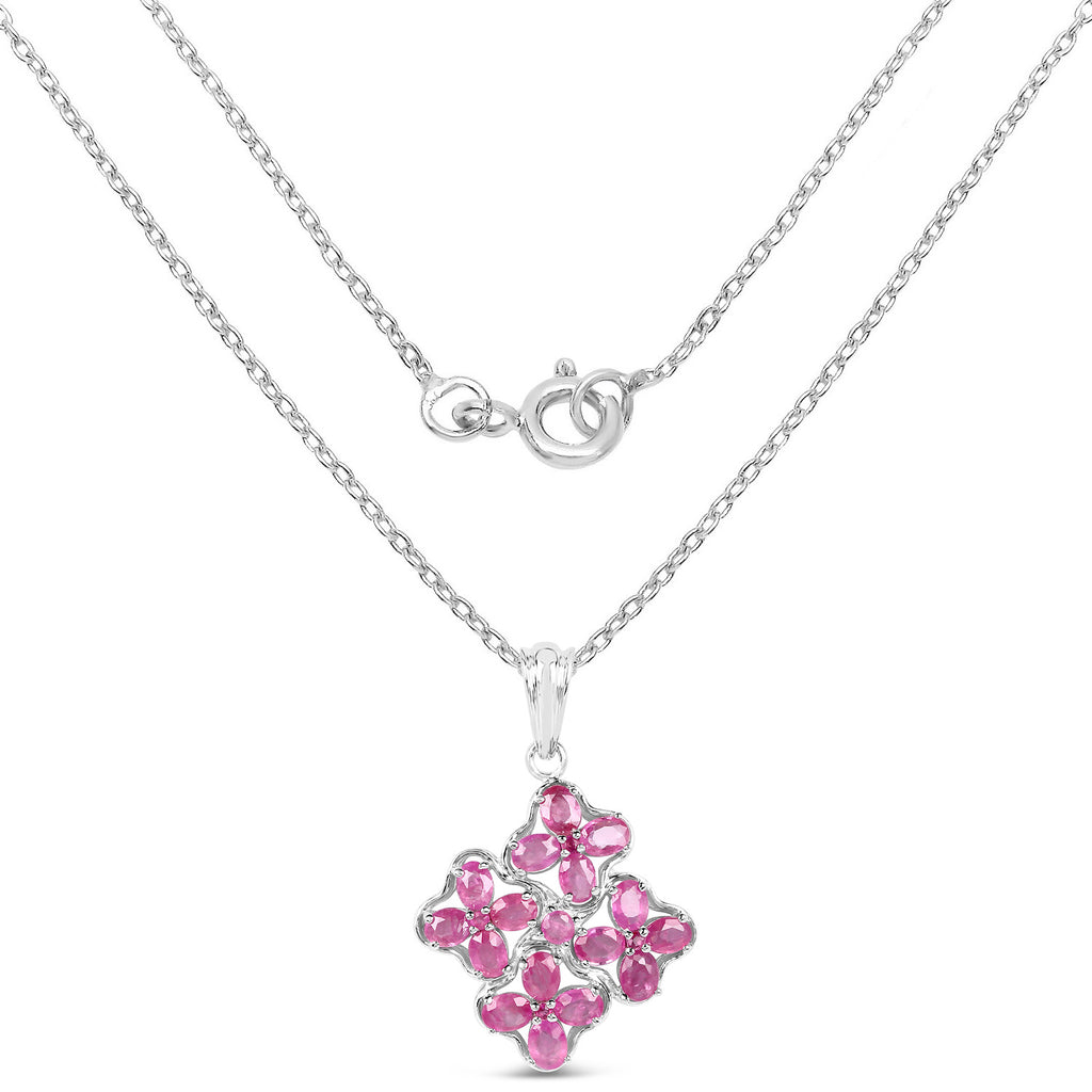 Ruby Flower Pendant 3.66 Carats Sterling Silver