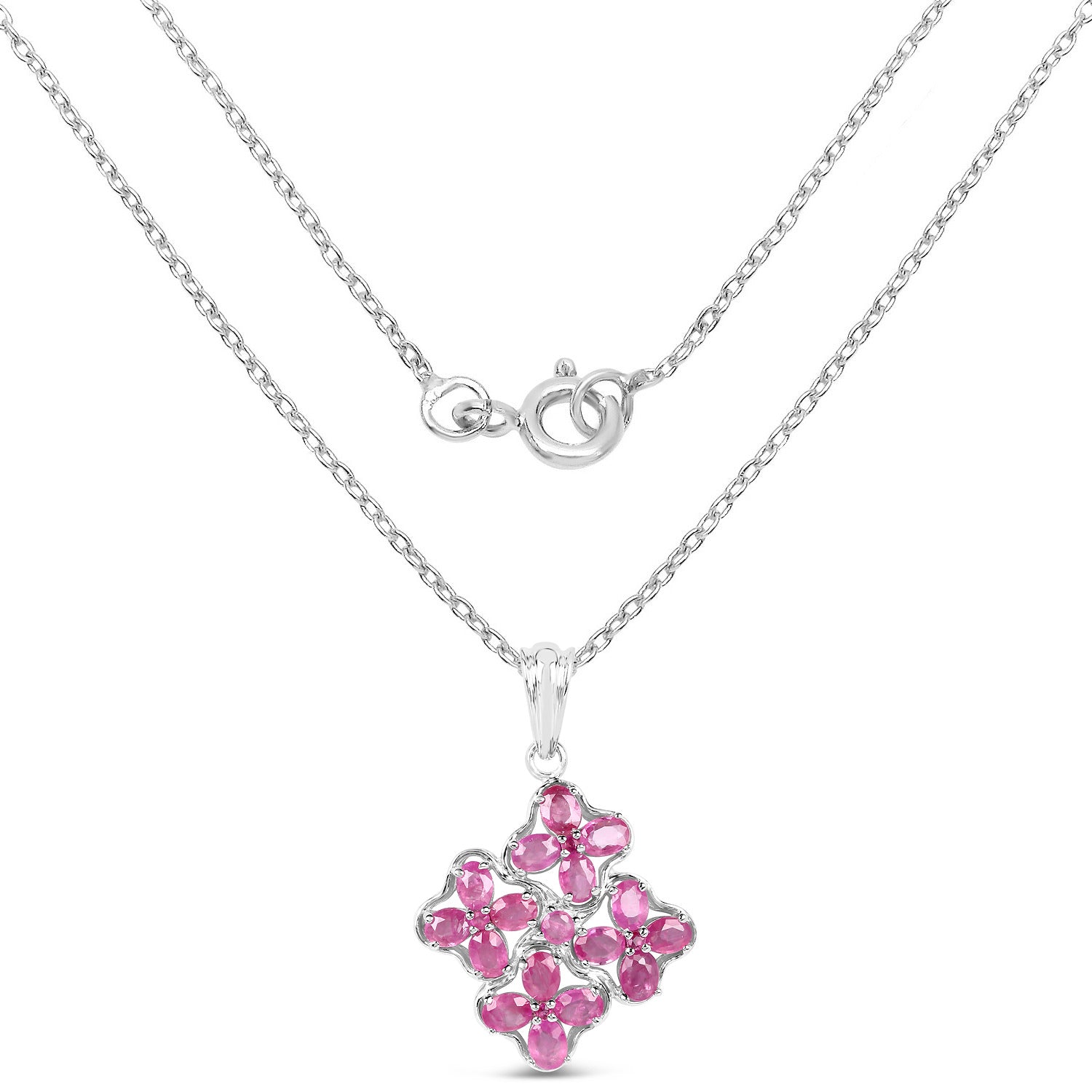 Ruby Flower Pendant 3.66 Carats Sterling Silver