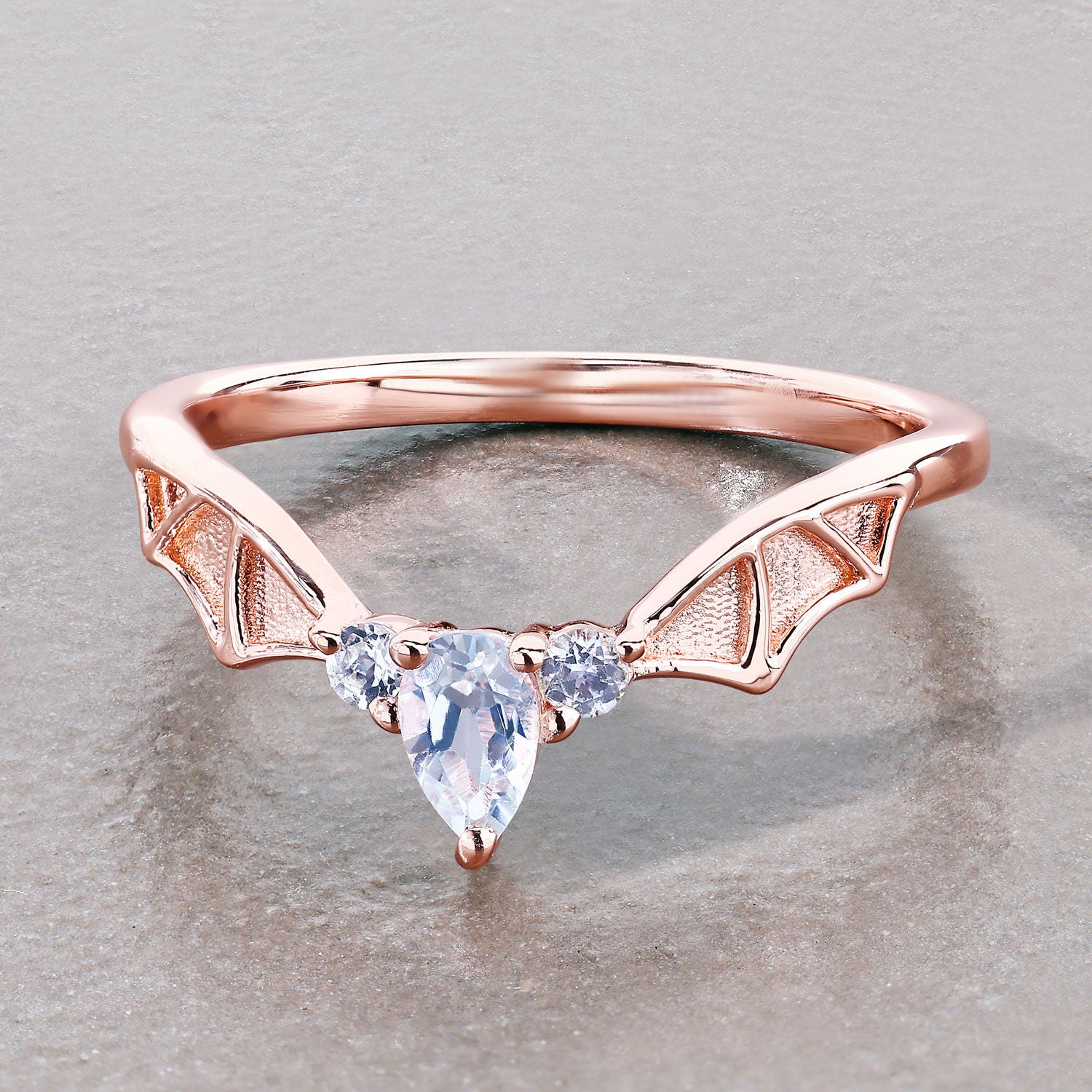 Blue Topaz Bat Ring 0.3 Carats Gold Plated Silver