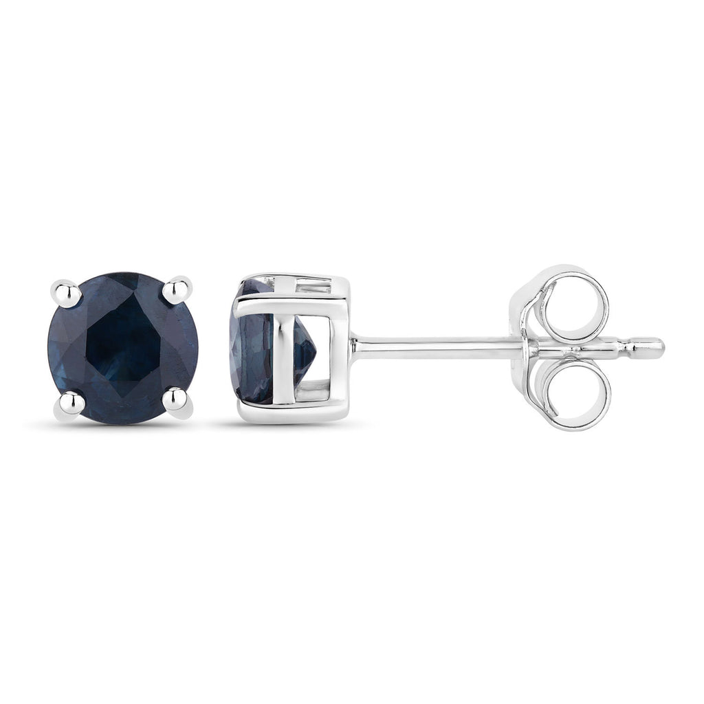 Blue Sapphire Stud Earrings 1.28 Carats 14K White Gold