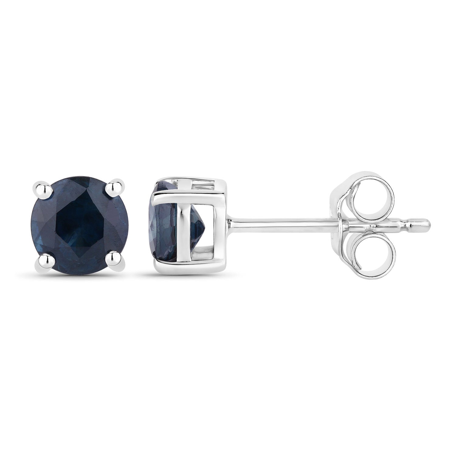 Blue Sapphire Stud Earrings 1.28 Carats 14K White Gold